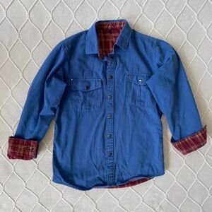 blue flannel-lined reversible shirt jacket / shacket size S